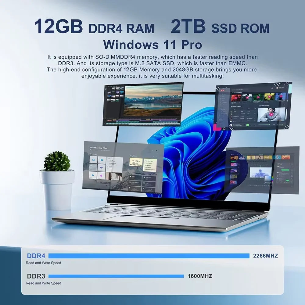 14.1" Laptop Computer – Intel, 12GB RAM, 1TB/2TB SSD, Windows 11 | Portable Notebook for Office, Study & Entertainment