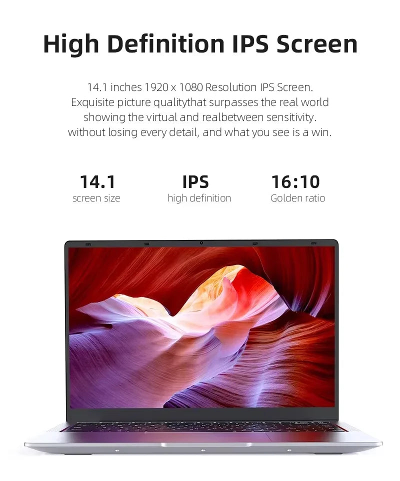 14.1" Laptop Computer – Intel, 12GB RAM, 1TB/2TB SSD, Windows 11 | Portable Notebook for Office, Study & Entertainment