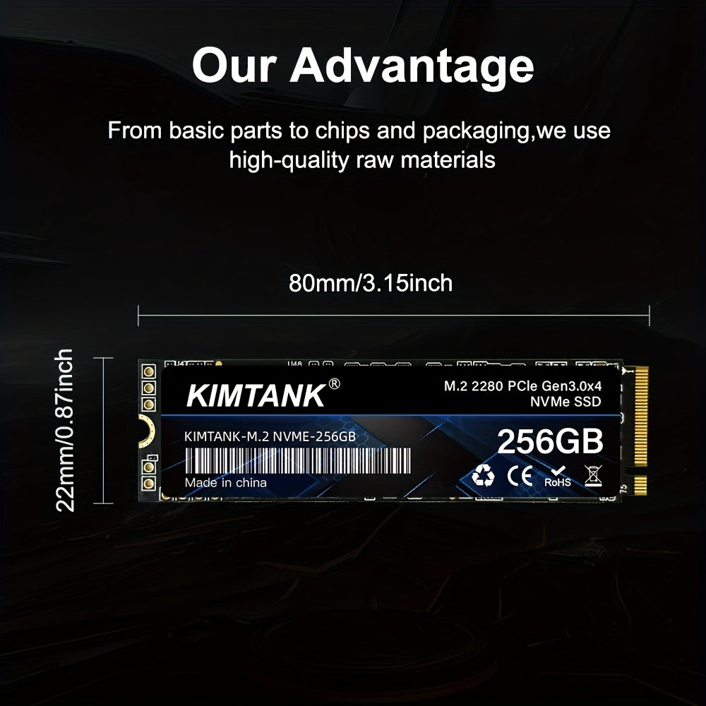 KIMTANK 4G NVMe 256GB/512GB/1TB M.2 SSD - High-Speed 3D TLC NAND Internal Solid State Drive, Black with Blue Accents, Perfect for PC, Desktop, and Laptops, PC Storage Solution | Sleek NVMe | Durable PC Build, KIMTAN