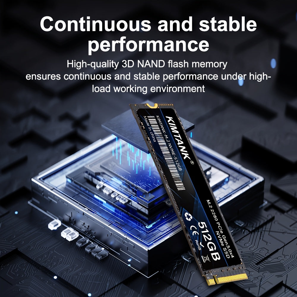 KIMTANK 4G NVMe 256GB/512GB/1TB M.2 SSD - High-Speed 3D TLC NAND Internal Solid State Drive, Black with Blue Accents, Perfect for PC, Desktop, and Laptops, PC Storage Solution | Sleek NVMe | Durable PC Build, KIMTAN