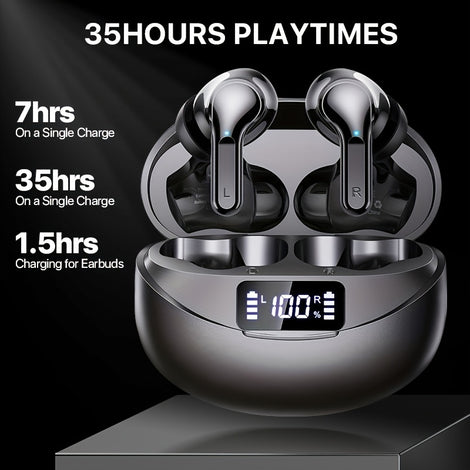 Wireless Earbuds, BT Headphones with 35Hrs Playtime, LED Power Display Charging Case & Intelligent Noise Canceling Earbuds, Hi-Fi Microphone Stereo Headset for iPhone for Android Laptop