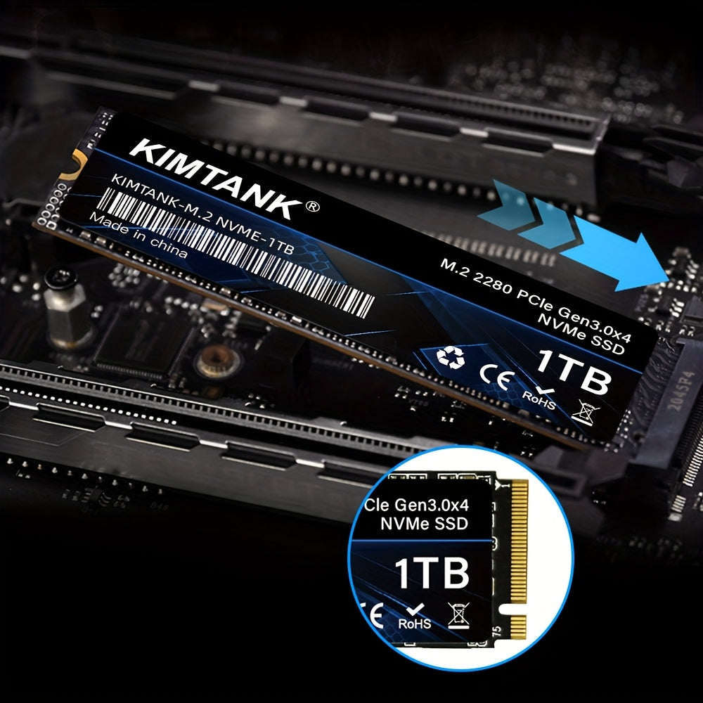 KIMTANK 4G NVMe 256GB/512GB/1TB M.2 SSD - High-Speed 3D TLC NAND Internal Solid State Drive, Black with Blue Accents, Perfect for PC, Desktop, and Laptops, PC Storage Solution | Sleek NVMe | Durable PC Build, KIMTAN