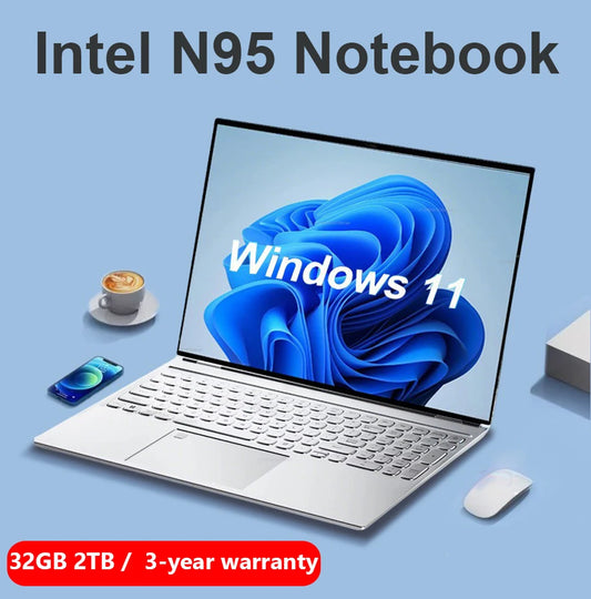 New 16" Laptop – Intel N95, 32GB RAM, 2TB SSD, 2.5K 240Hz Display, Windows 11 Pro, Gaming