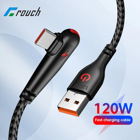 90 Degree Elbow USB Type C Fast Charging Cable 120W USB C Cable For Huawei Xiaomi Samsung Galaxy S20 S10 Phone Data Cord