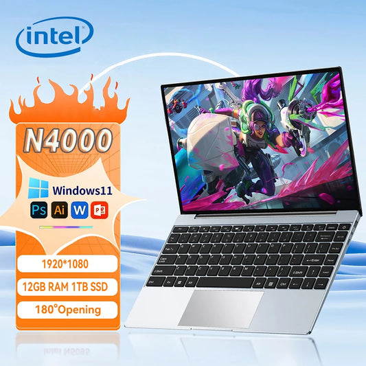 14.1" Laptop Computer – Intel, 12GB RAM, 1TB/2TB SSD, Windows 11 | Portable Notebook for Office, Study & Entertainment