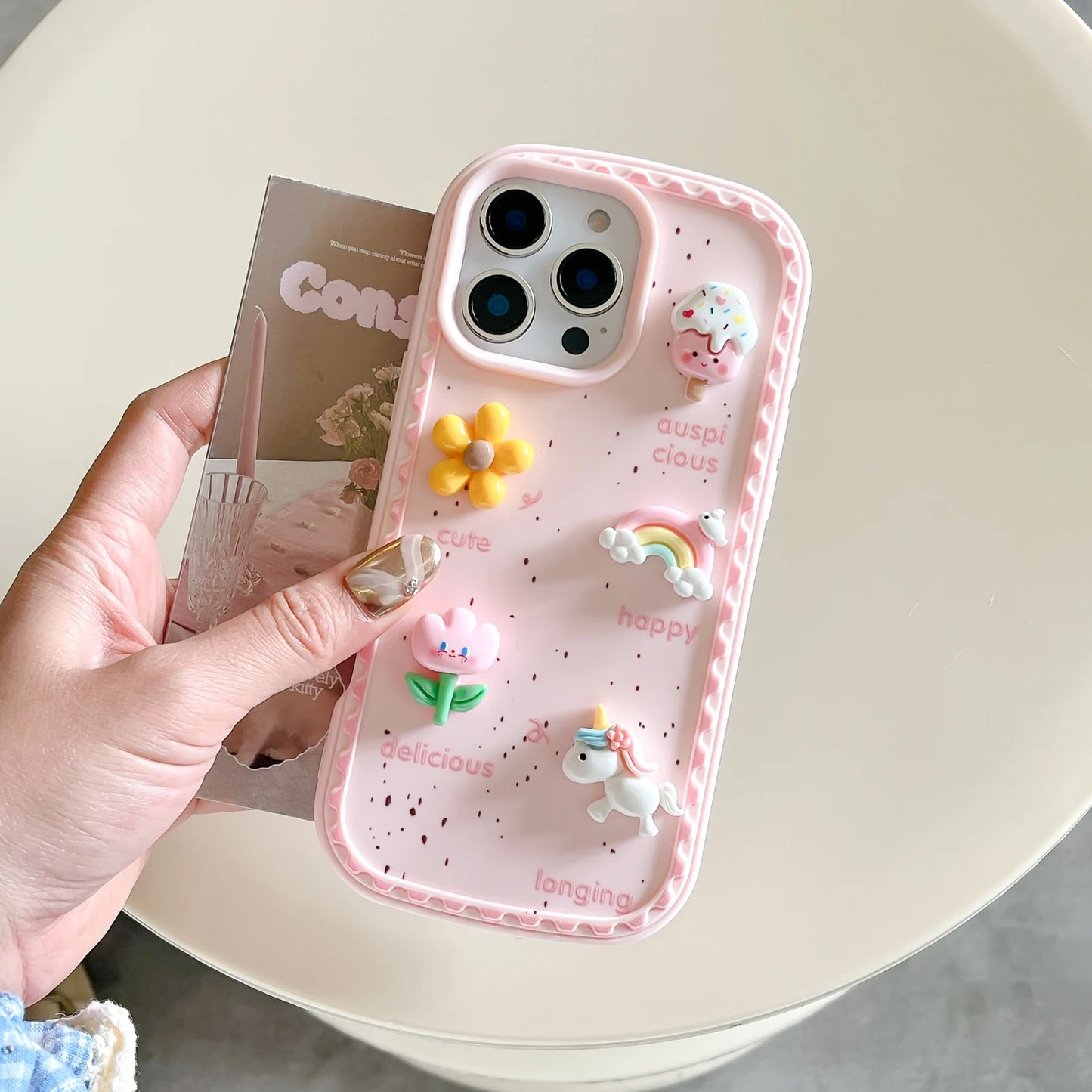 3D Rainbow Unicorn Wrist strap Phone Case For iPhone 16 Pro Max 16plus 14 15 Plus 13 12 Pro Max Girl Anti Fall Soft Cover