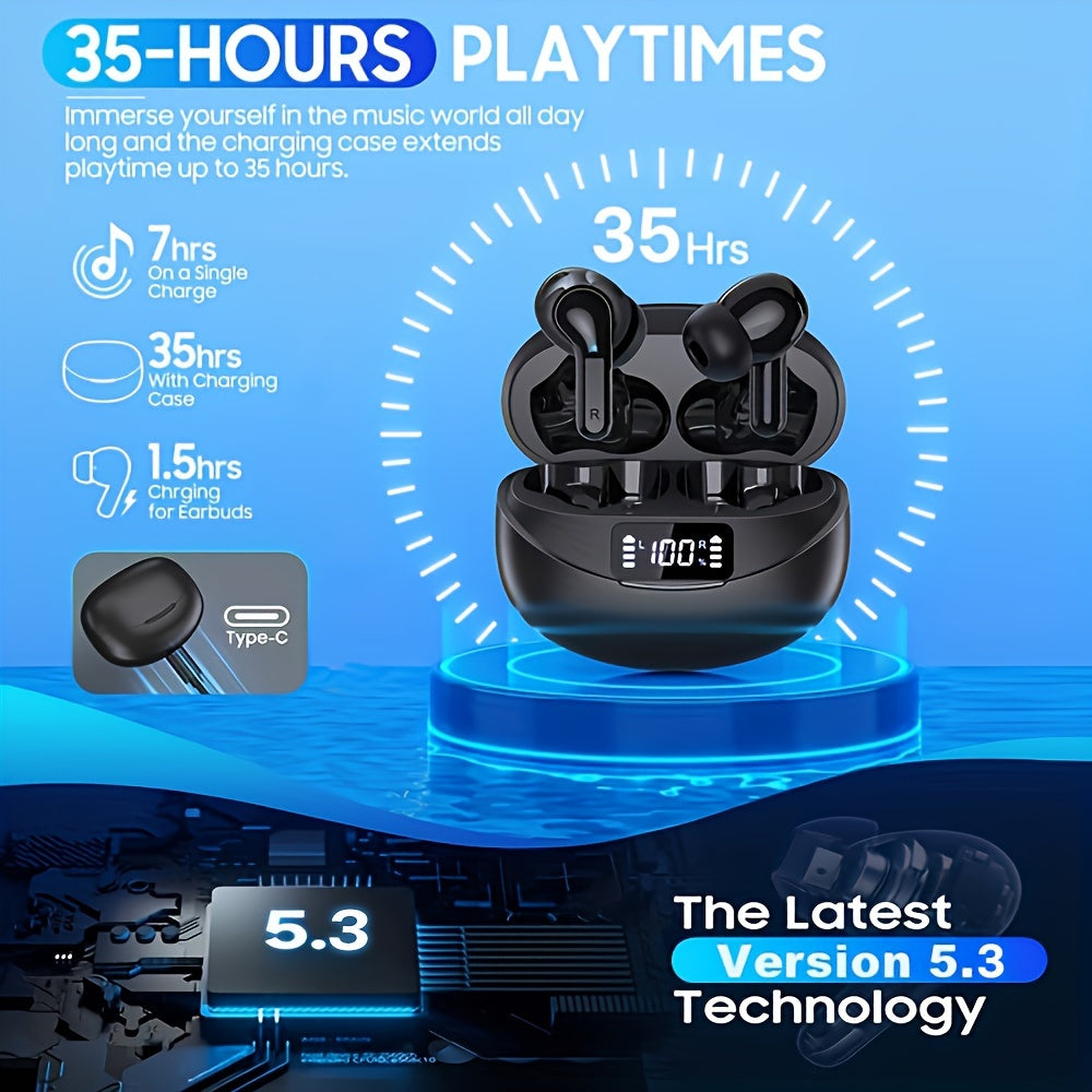 Wireless Earbuds, BT Headphones with 35Hrs Playtime, LED Power Display Charging Case & Intelligent Noise Canceling Earbuds, Hi-Fi Microphone Stereo Headset for iPhone for Android Laptop