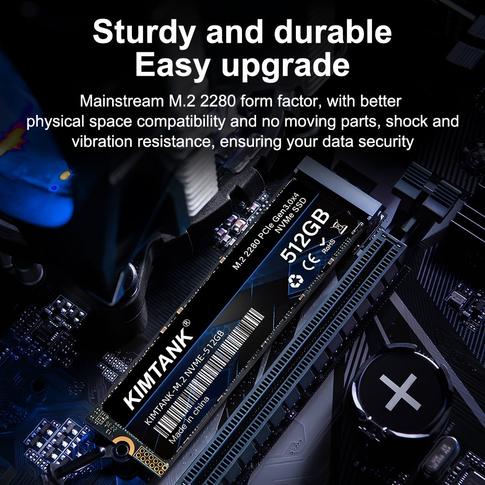 KIMTANK 4G NVMe 256GB/512GB/1TB M.2 SSD - High-Speed 3D TLC NAND Internal Solid State Drive, Black with Blue Accents, Perfect for PC, Desktop, and Laptops, PC Storage Solution | Sleek NVMe | Durable PC Build, KIMTAN