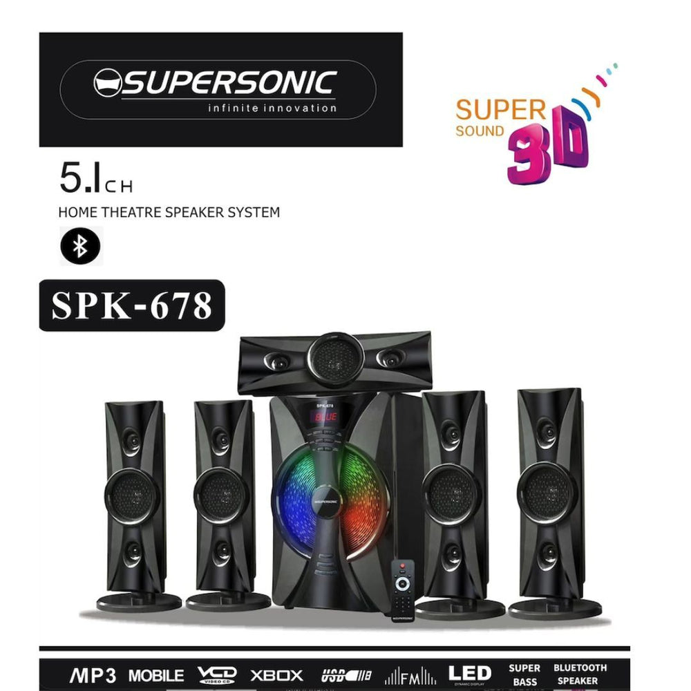Supersonic 5.1 Premium Home Entertainment Speaker System 3D Super Sound 678