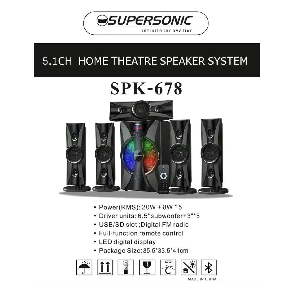 Supersonic 5.1 Premium Home Entertainment Speaker System 3D Super Sound 678